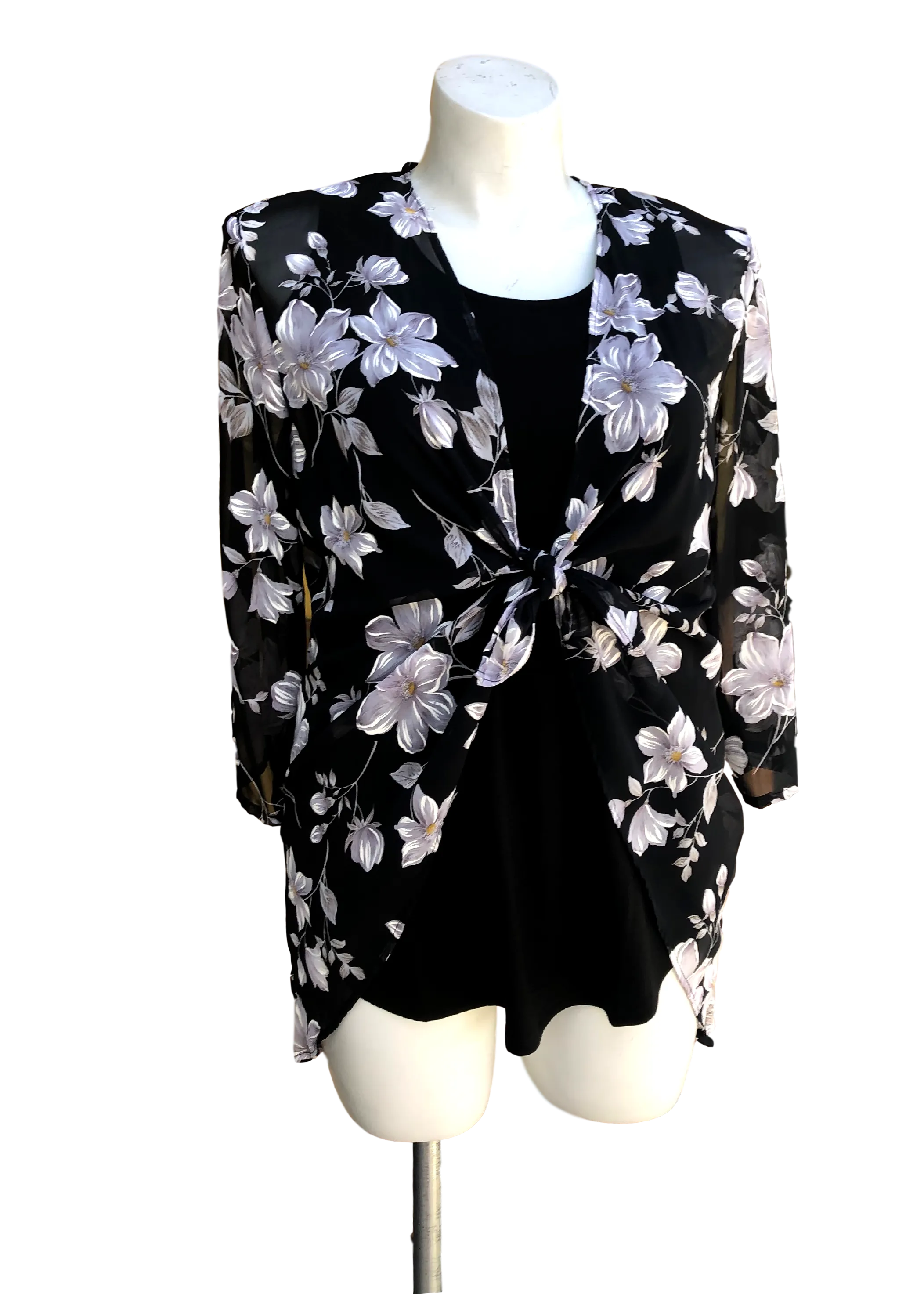 Fly Like a Butterfly Chiffon Kimono Black Jacket with Daisies