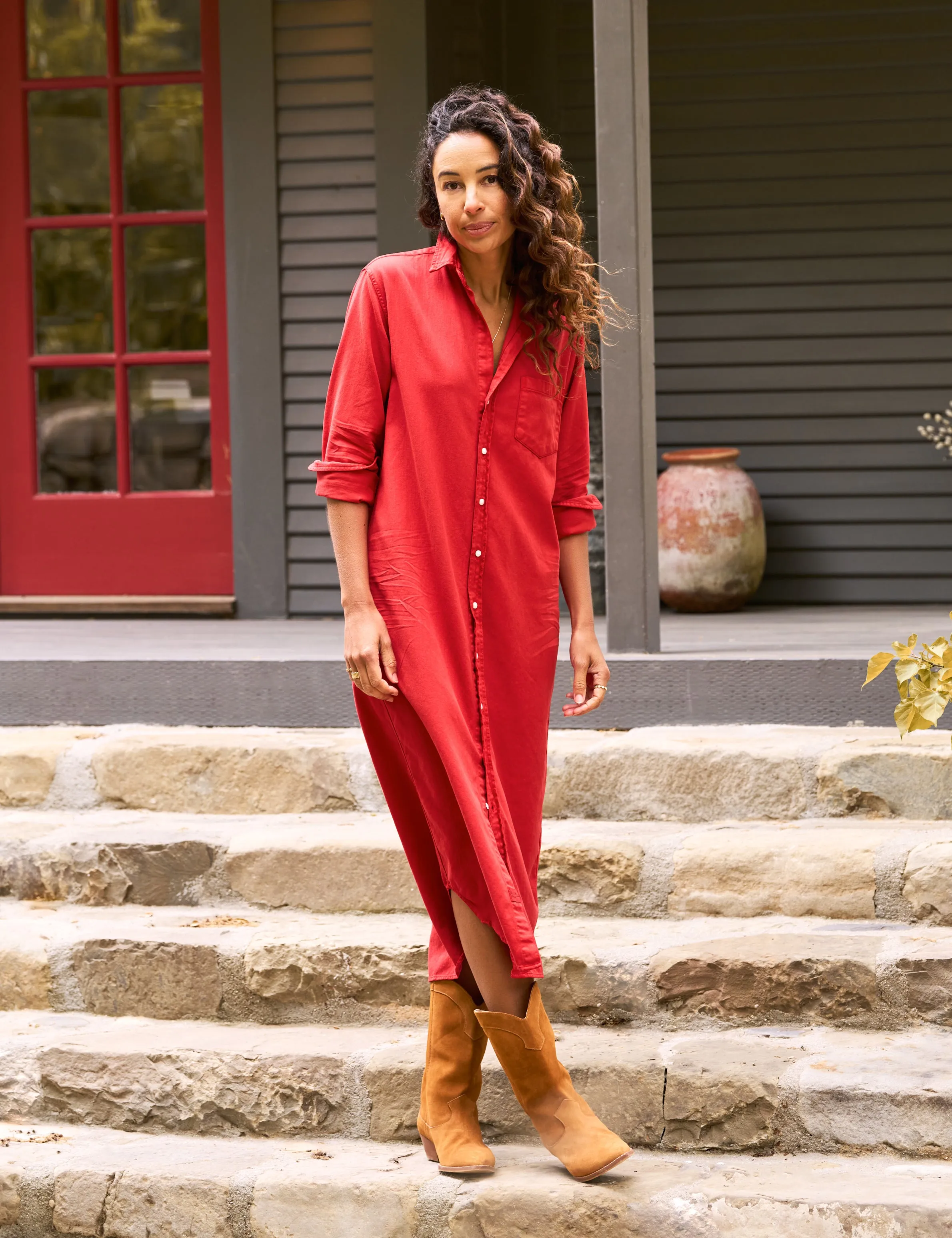 Frank & Eileen - Rory Maxi Shirt Dress in Crimson