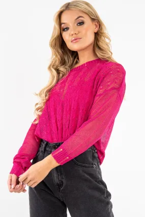 Fuchsia Glitter Net Cable Knit Jumper - Cordia