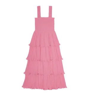 GANNI Pink Pleated Georgette Midi Strap Dress