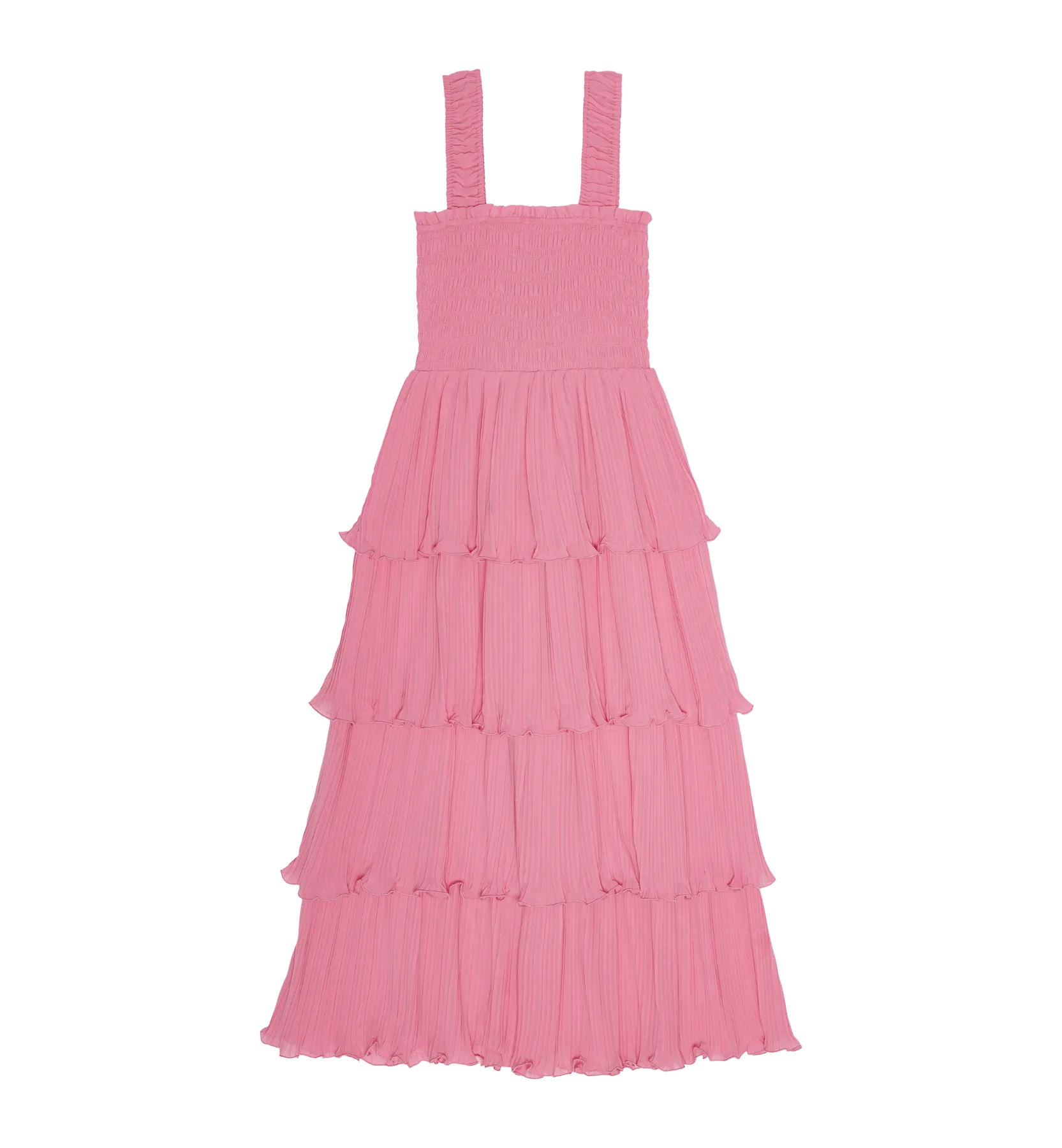 GANNI Pink Pleated Georgette Midi Strap Dress