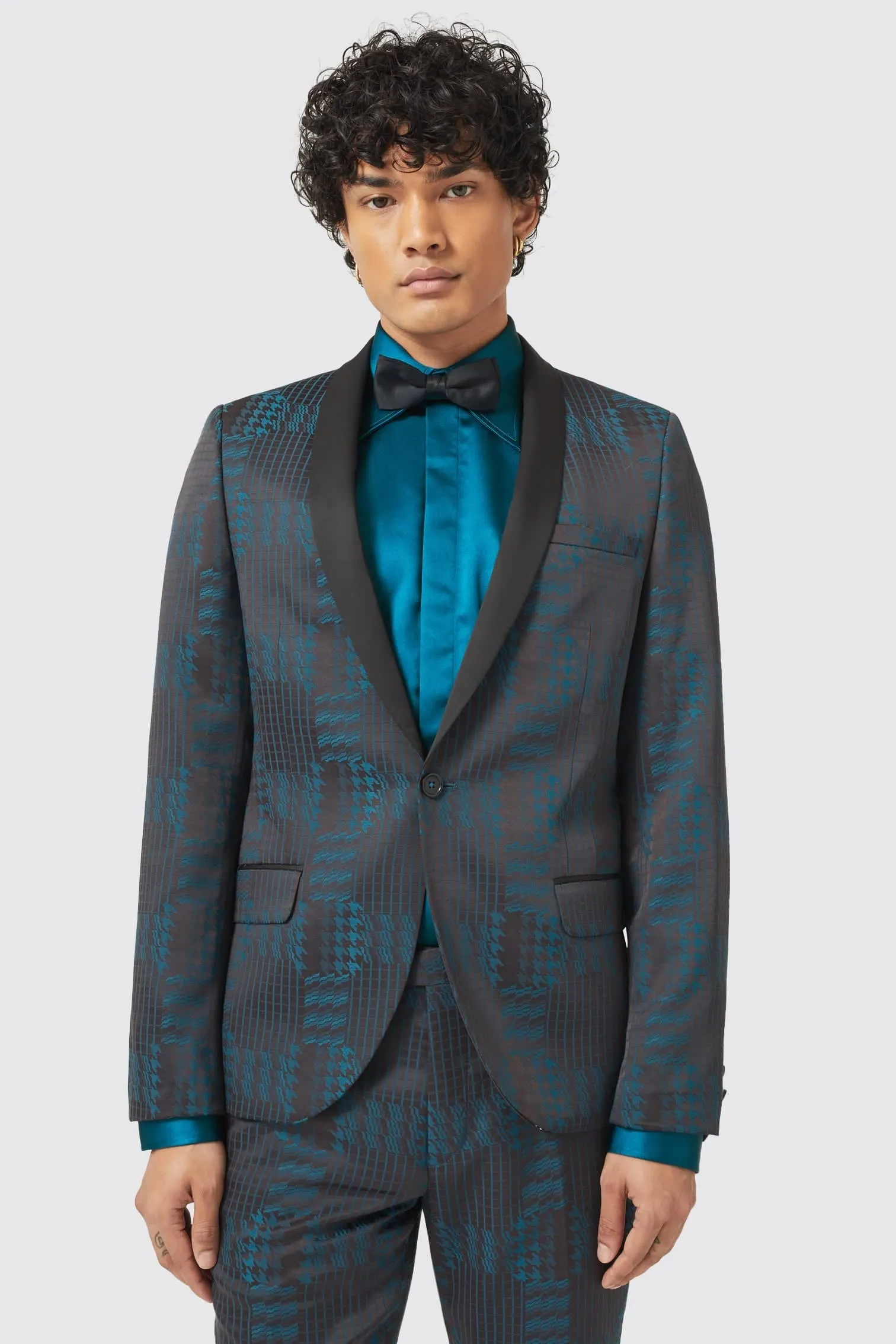 Garland Skinny Fit Black Green Check Suit