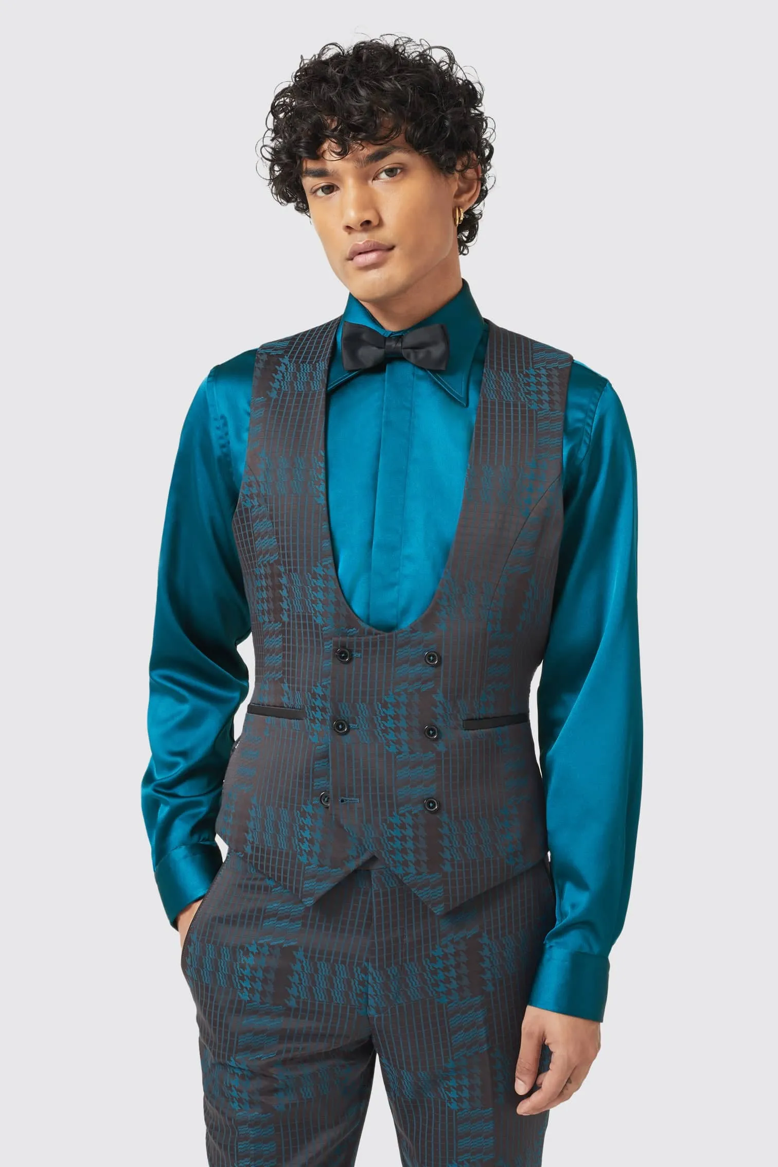 Garland Skinny Fit Black Green Check Suit