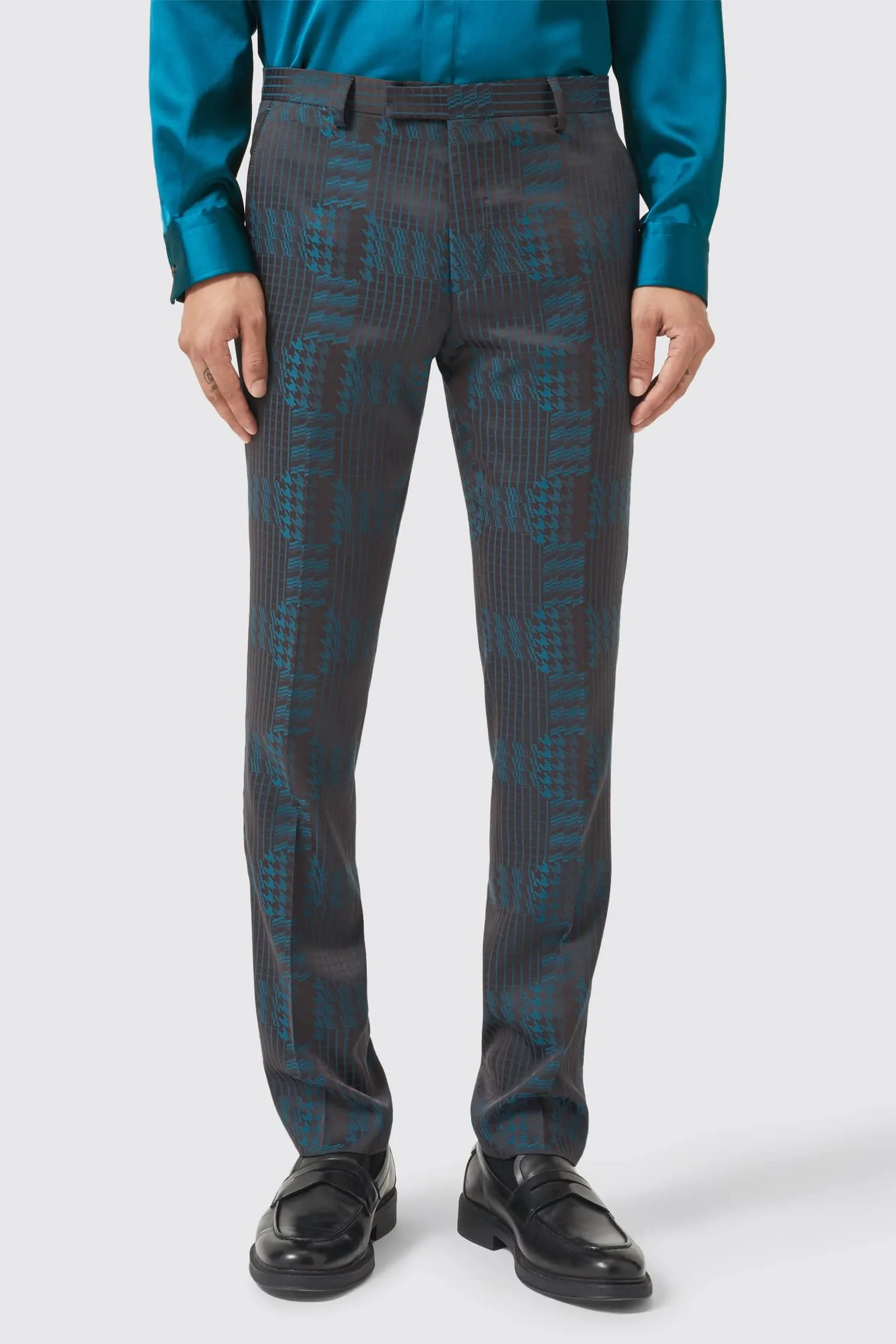 Garland Skinny Fit Black Green Check Suit