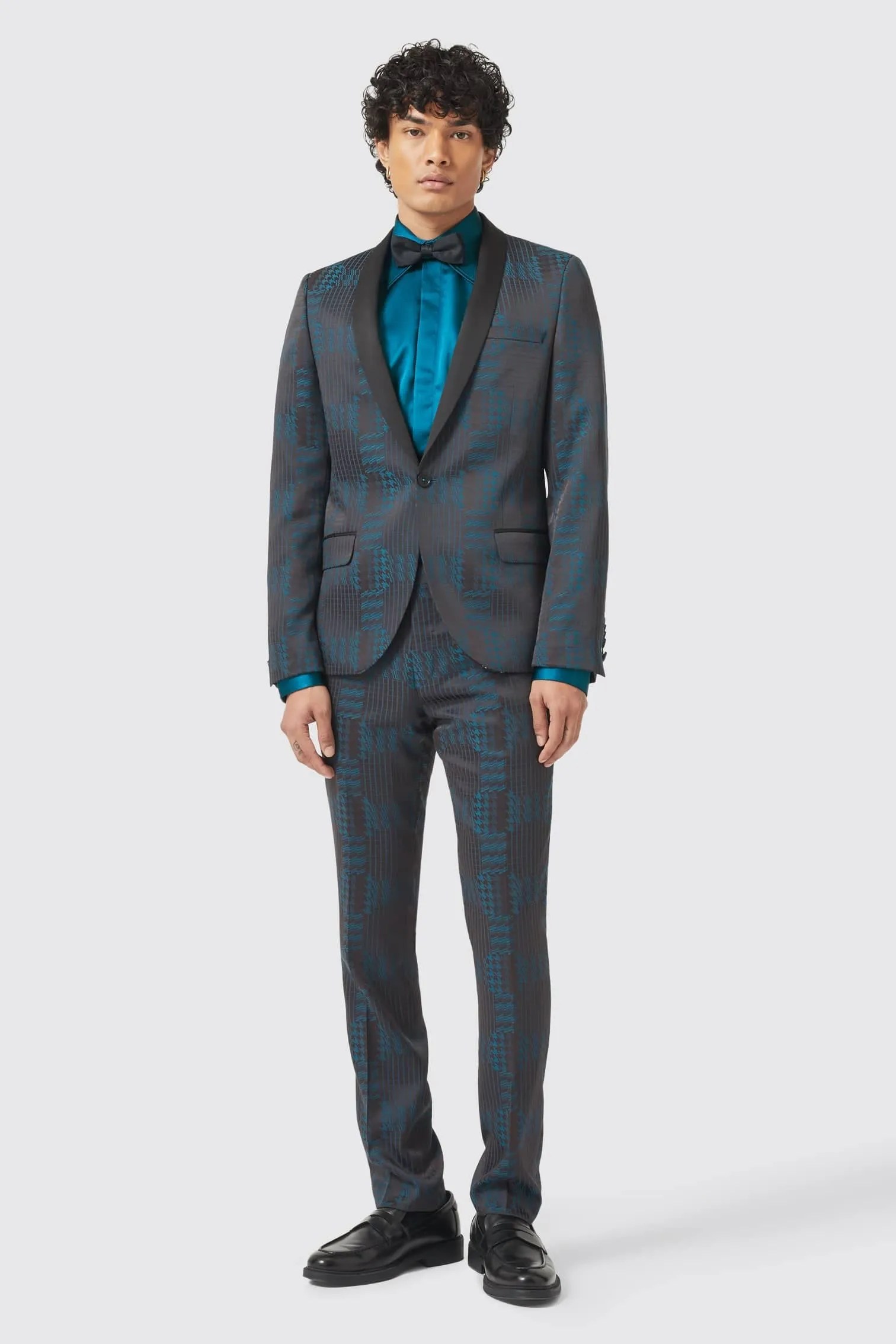 Garland Skinny Fit Black Green Check Suit