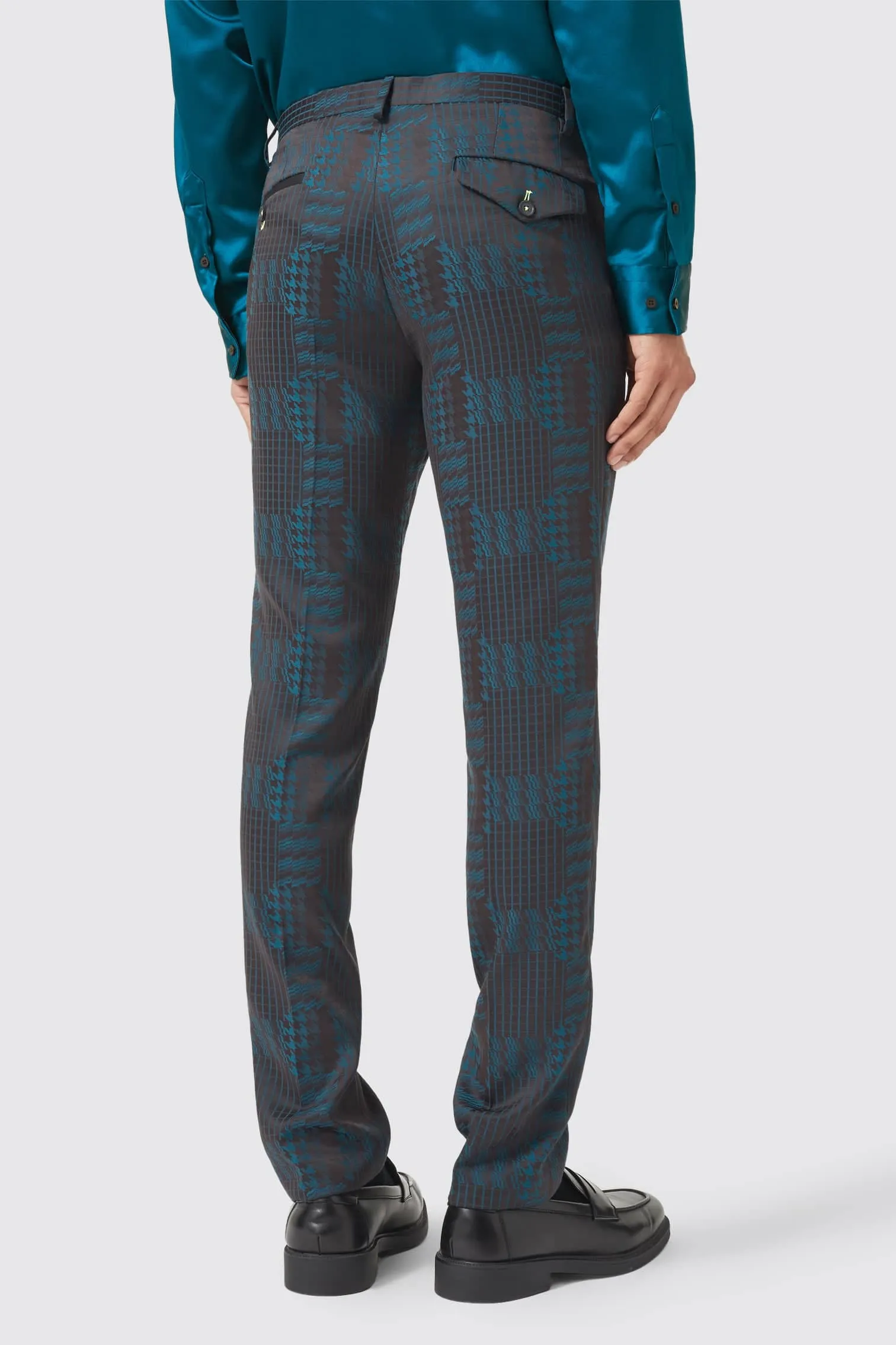 Garland Skinny Fit Black Green Check Trousers