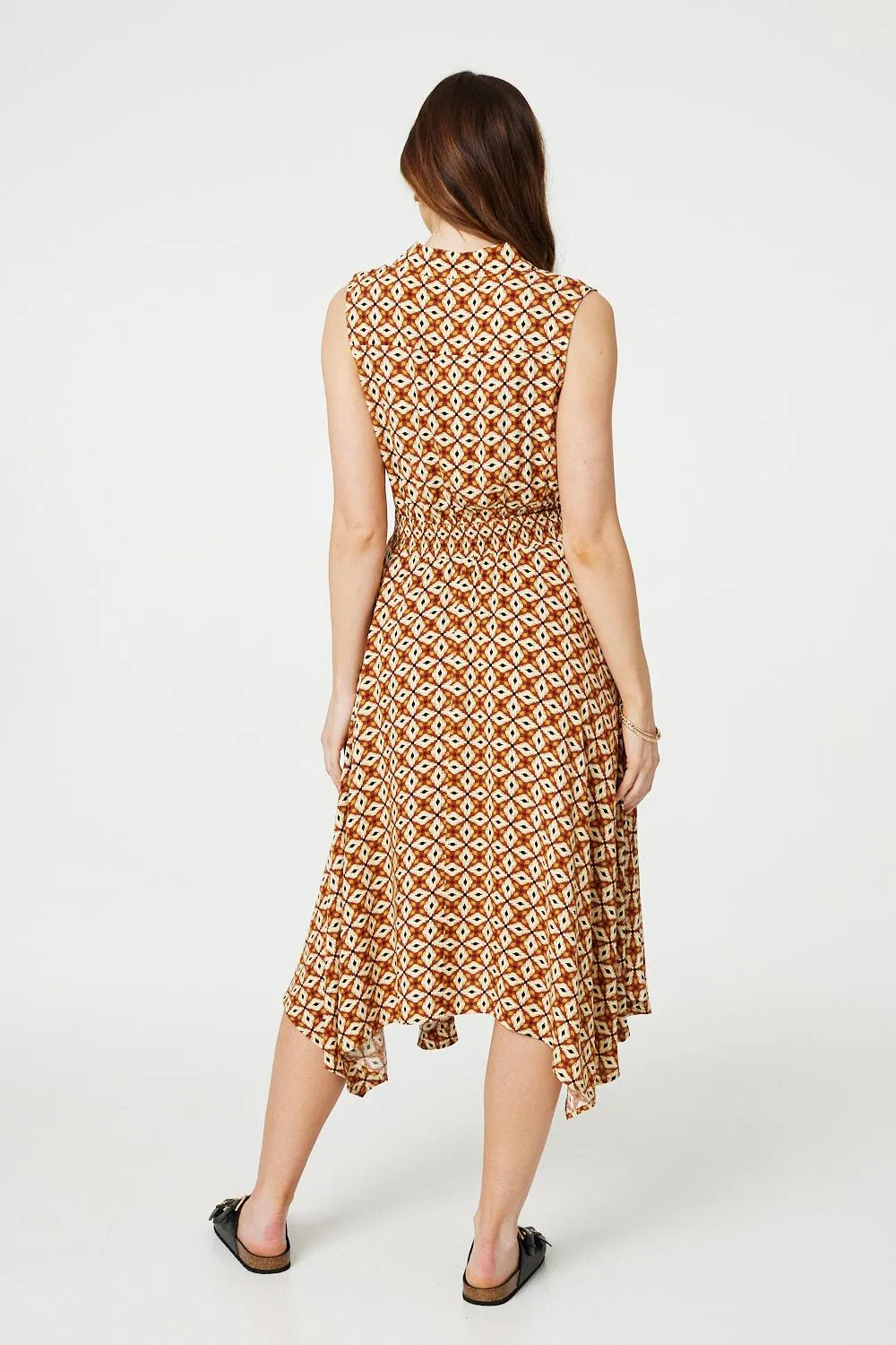 Geo Print Sleeveless Midi Shirt Dress