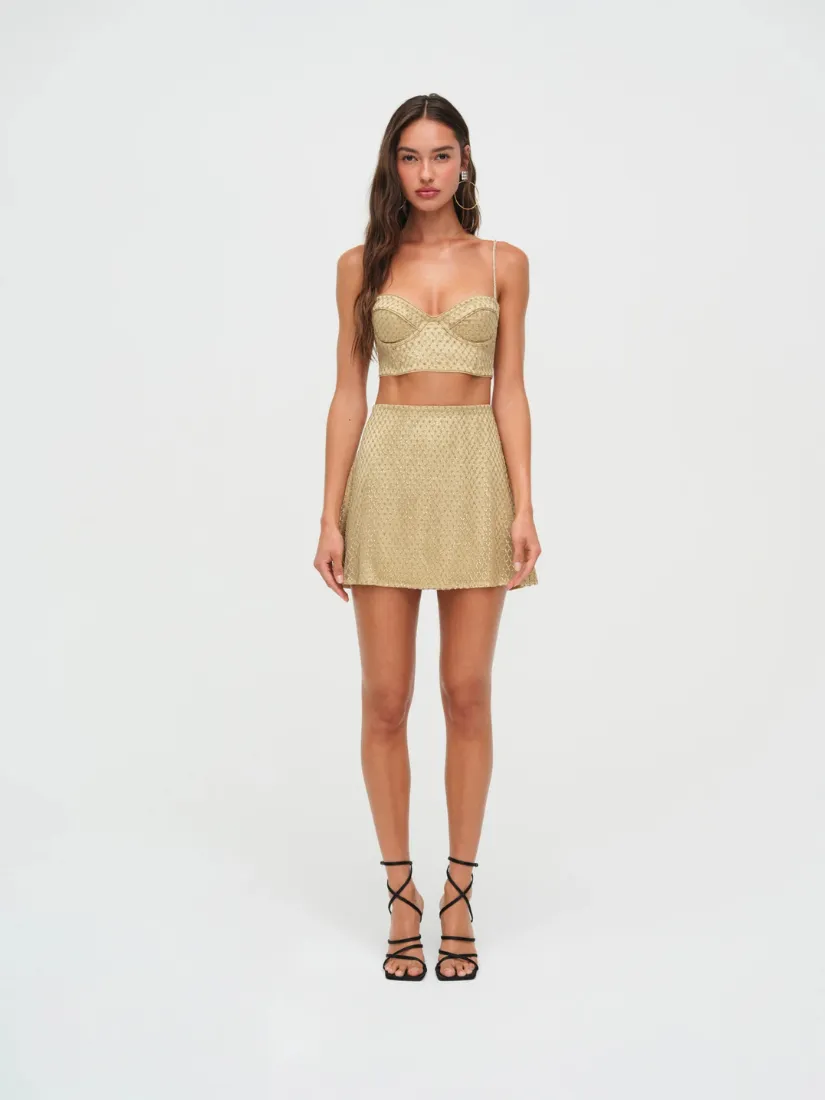 Glitter Grid Mini Skirt Gold