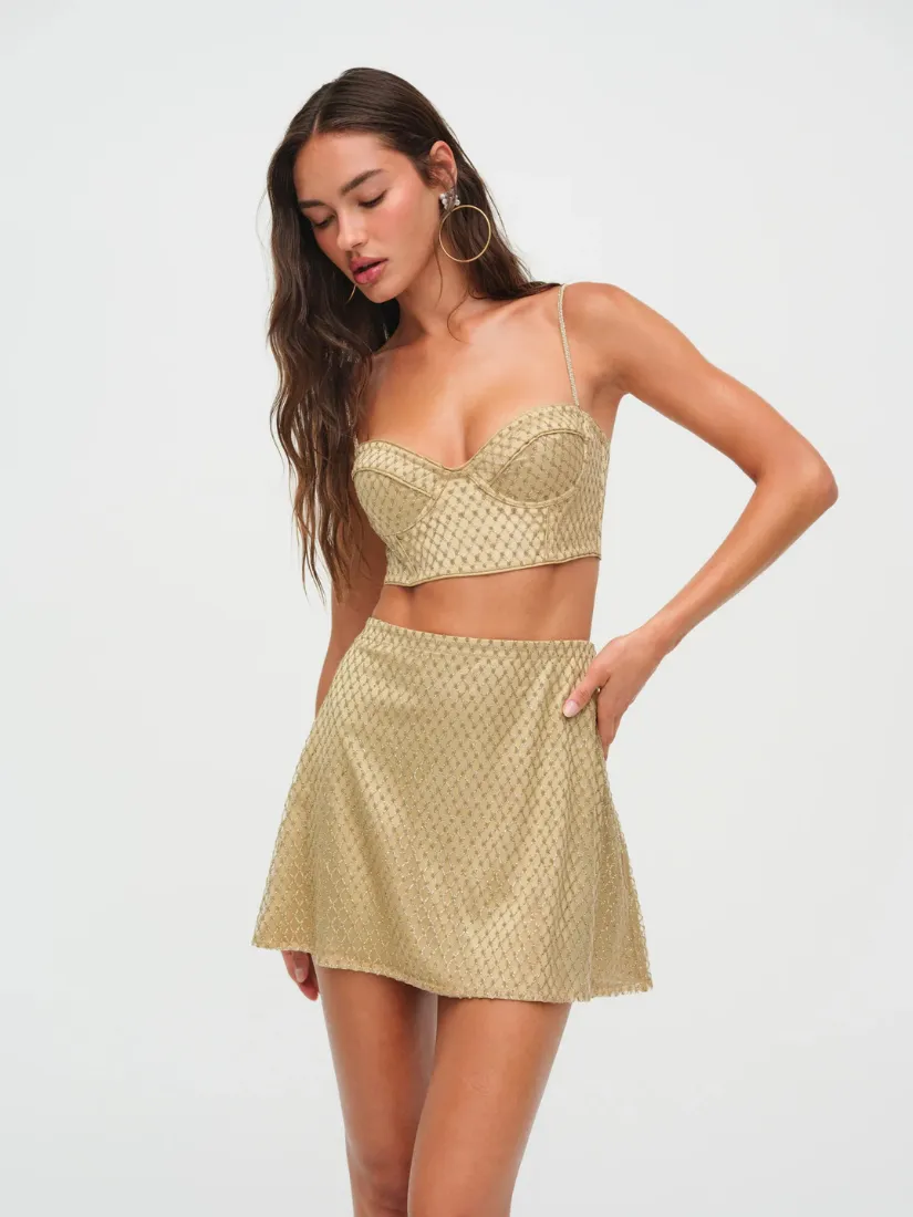 Glitter Grid Mini Skirt Gold