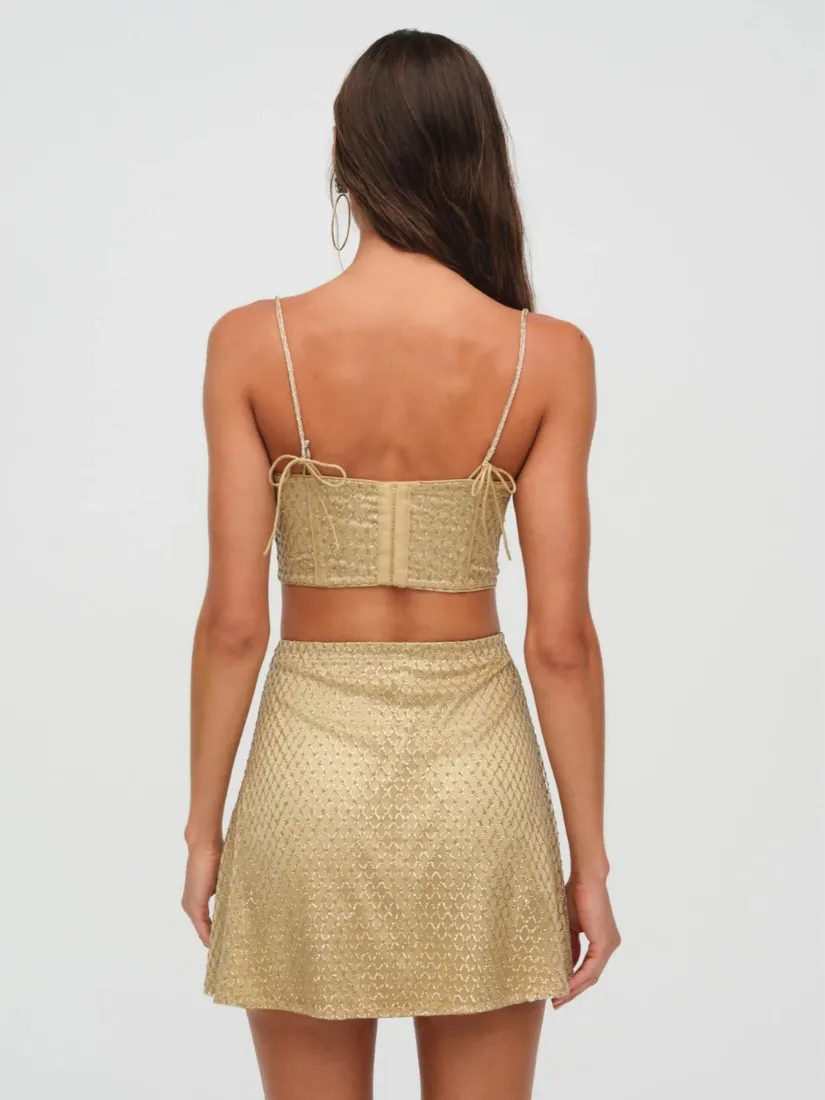 Glitter Grid Mini Skirt Gold