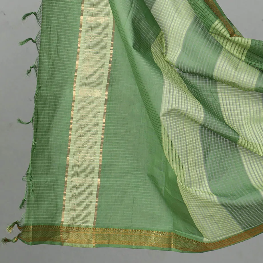 Green - 3pc Handloom Cotton Mangalagiri Dress Material 05