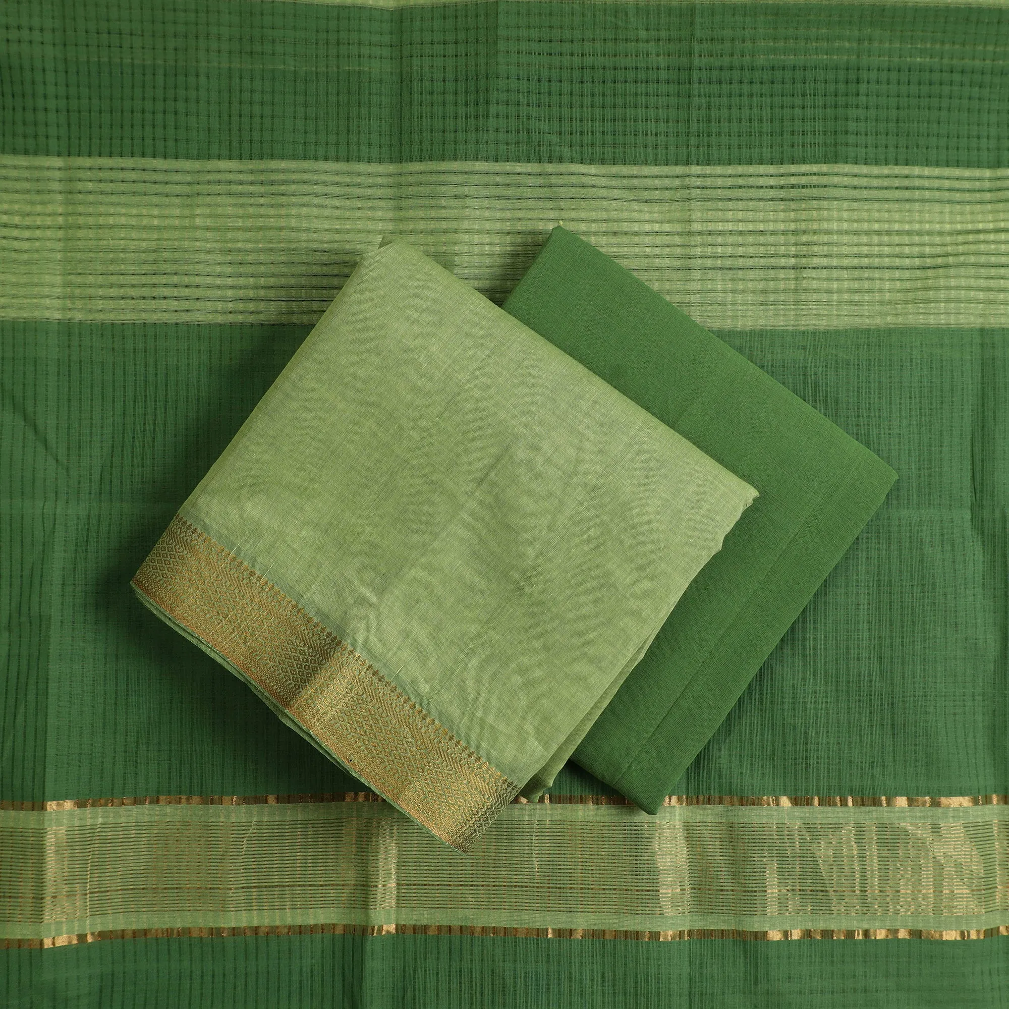 Green - 3pc Handloom Cotton Mangalagiri Dress Material 05