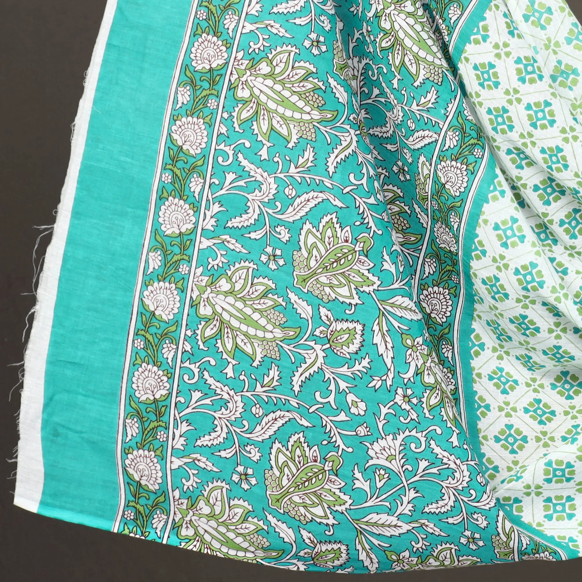 Green - 3pc Sanganeri Block Printed Cotton Suit Material Set 06