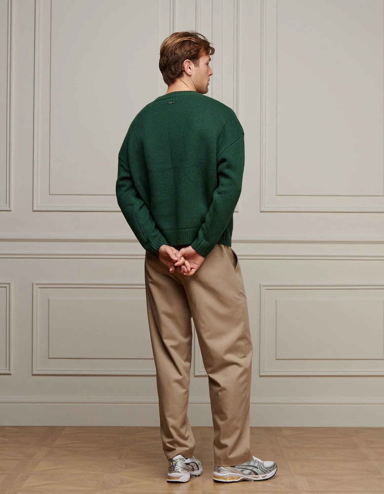 Green Boxy Fit Knitted Crewneck Jumper