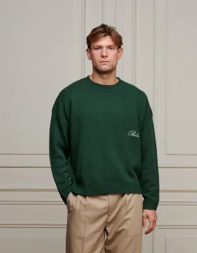 Green Boxy Fit Knitted Crewneck Jumper