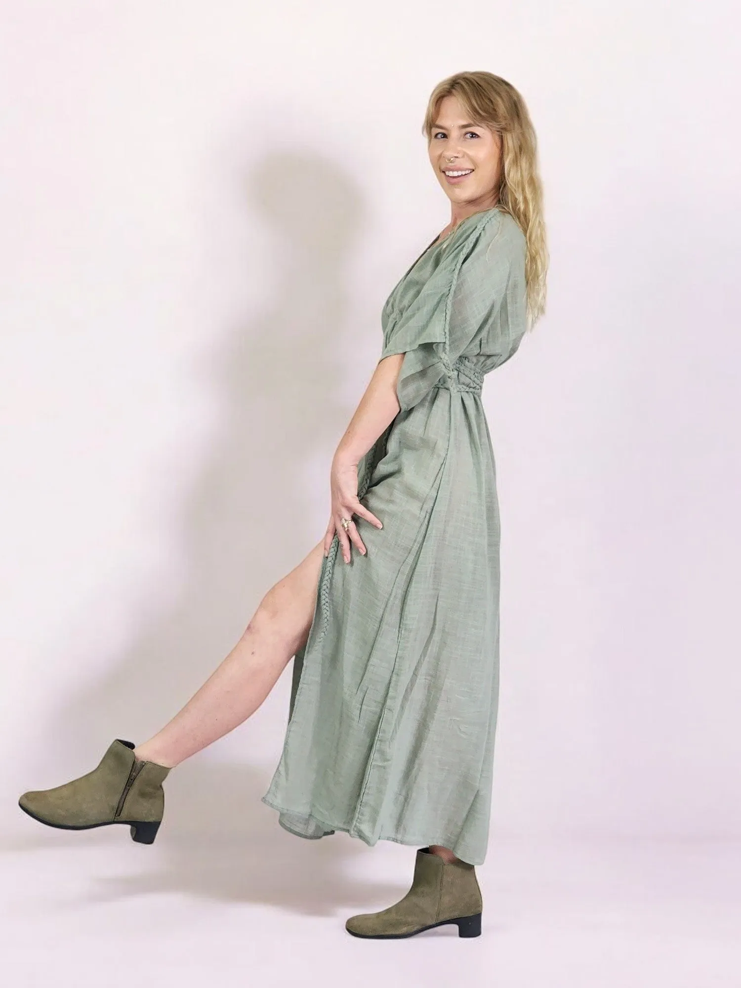 Green Sage Organic Cotton Rope Goddess Maxi Dress