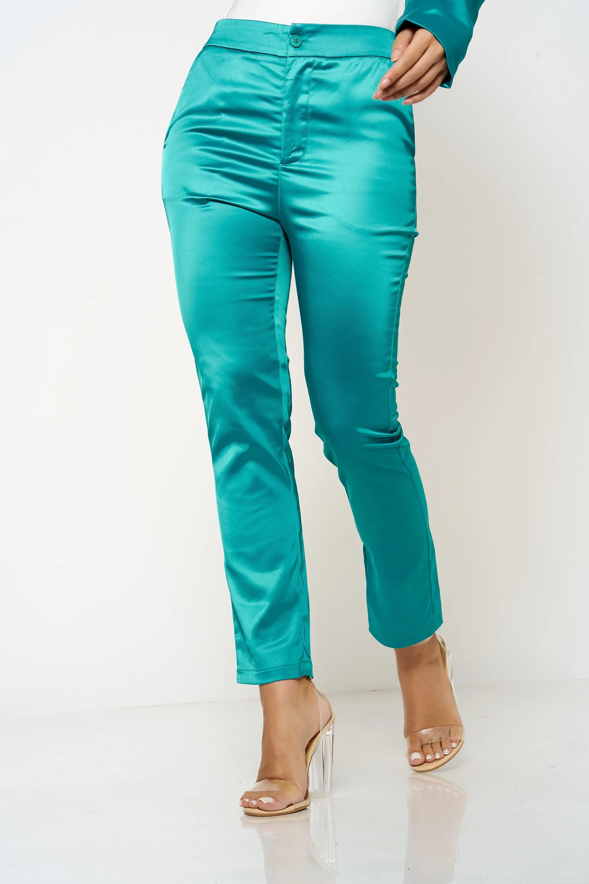 Green Tailored Satin Co-Ord Trousers