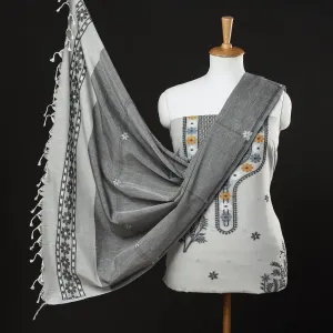 Grey - 3pc Phulia Jacquard Weave Handloom Cotton Suit Material Set