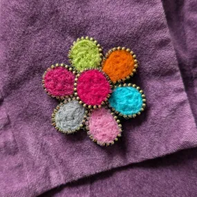 Hand Felted Flower Brooch With Zip Edge Detail