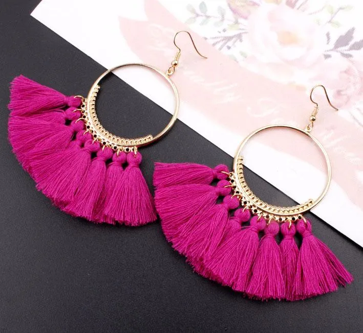 Handmade Tassel Earrings for Women Ethnic Big Drop Earring Bohemia Fashion Jewelry Trendy Cotton Rope Fringe Long Dangle Earings