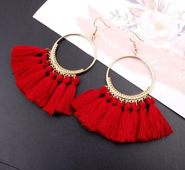 Handmade Tassel Earrings for Women Ethnic Big Drop Earring Bohemia Fashion Jewelry Trendy Cotton Rope Fringe Long Dangle Earings