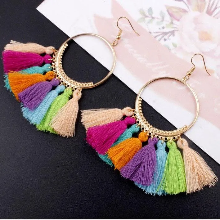 Handmade Tassel Earrings for Women Ethnic Big Drop Earring Bohemia Fashion Jewelry Trendy Cotton Rope Fringe Long Dangle Earings