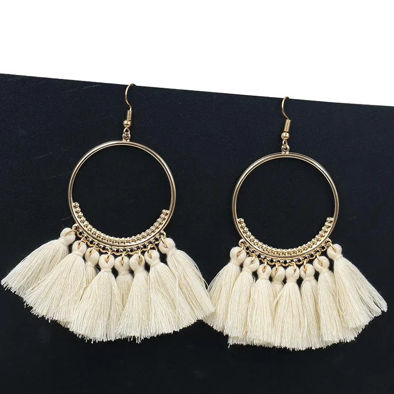 Handmade Tassel Earrings for Women Ethnic Big Drop Earring Bohemia Fashion Jewelry Trendy Cotton Rope Fringe Long Dangle Earings