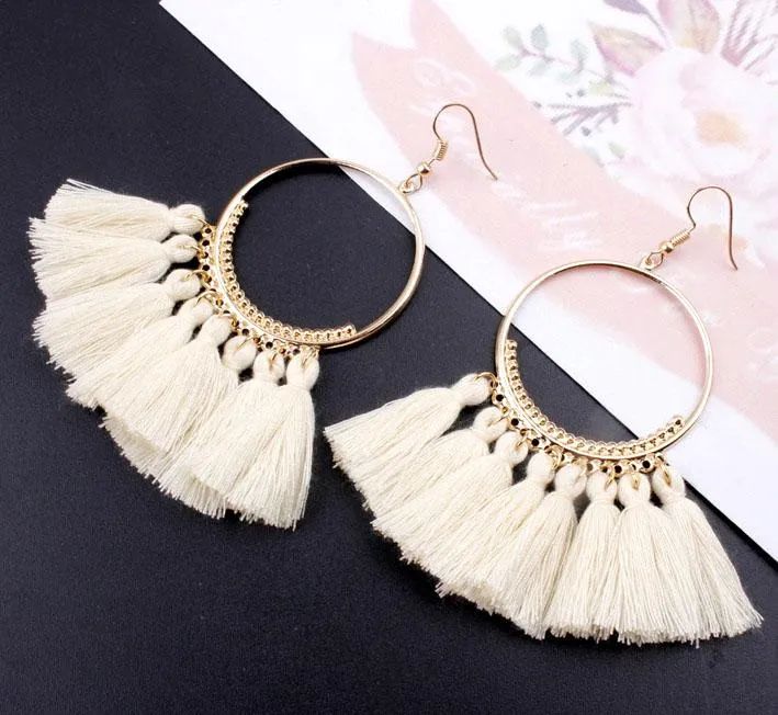 Handmade Tassel Earrings for Women Ethnic Big Drop Earring Bohemia Fashion Jewelry Trendy Cotton Rope Fringe Long Dangle Earings