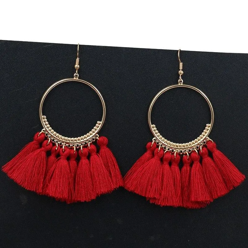 Handmade Tassel Earrings for Women Ethnic Big Drop Earring Bohemia Fashion Jewelry Trendy Cotton Rope Fringe Long Dangle Earings