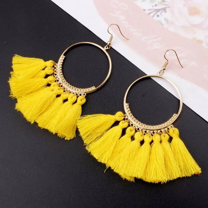 Handmade Tassel Earrings for Women Ethnic Big Drop Earring Bohemia Fashion Jewelry Trendy Cotton Rope Fringe Long Dangle Earings