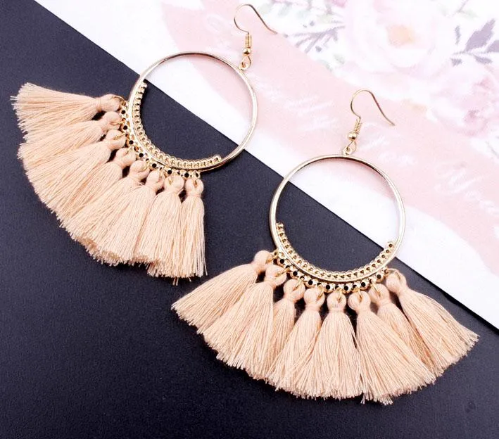 Handmade Tassel Earrings for Women Ethnic Big Drop Earring Bohemia Fashion Jewelry Trendy Cotton Rope Fringe Long Dangle Earings