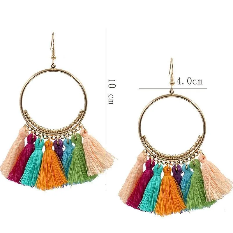 Handmade Tassel Earrings for Women Ethnic Big Drop Earring Bohemia Fashion Jewelry Trendy Cotton Rope Fringe Long Dangle Earings