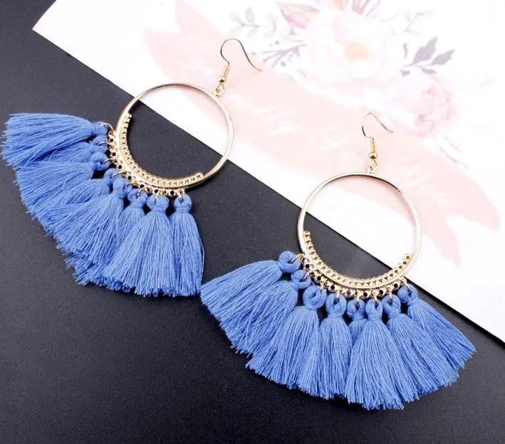 Handmade Tassel Earrings for Women Ethnic Big Drop Earring Bohemia Fashion Jewelry Trendy Cotton Rope Fringe Long Dangle Earings