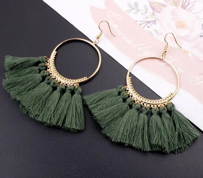 Handmade Tassel Earrings for Women Ethnic Big Drop Earring Bohemia Fashion Jewelry Trendy Cotton Rope Fringe Long Dangle Earings