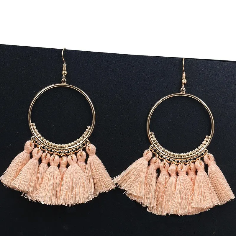 Handmade Tassel Earrings for Women Ethnic Big Drop Earring Bohemia Fashion Jewelry Trendy Cotton Rope Fringe Long Dangle Earings