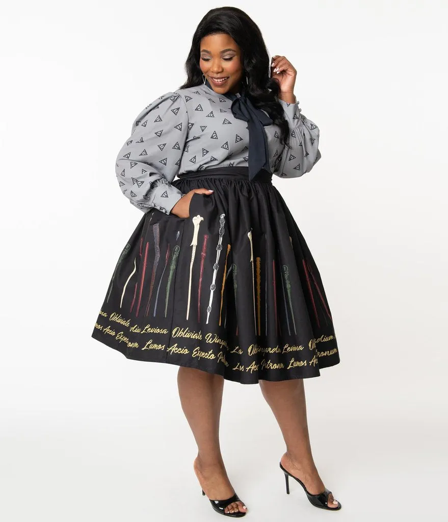 Harry Potter x Unique Vintage Wands & Spells Swing Skirt (S ONLY)