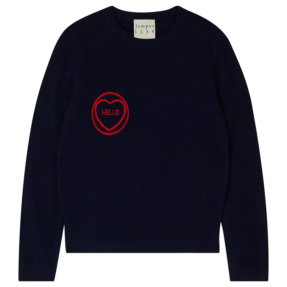 Hello Cashmere Crew in Navy and Red