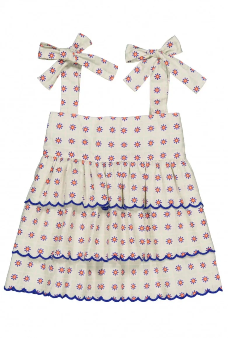 Hello Simone Girls' Tiered Sundress with Bow Straps and Floral Print