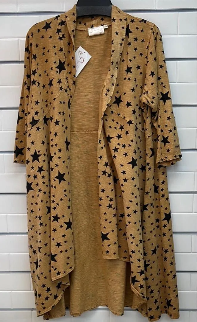 Hi-Low Star Printed Kimono Duster