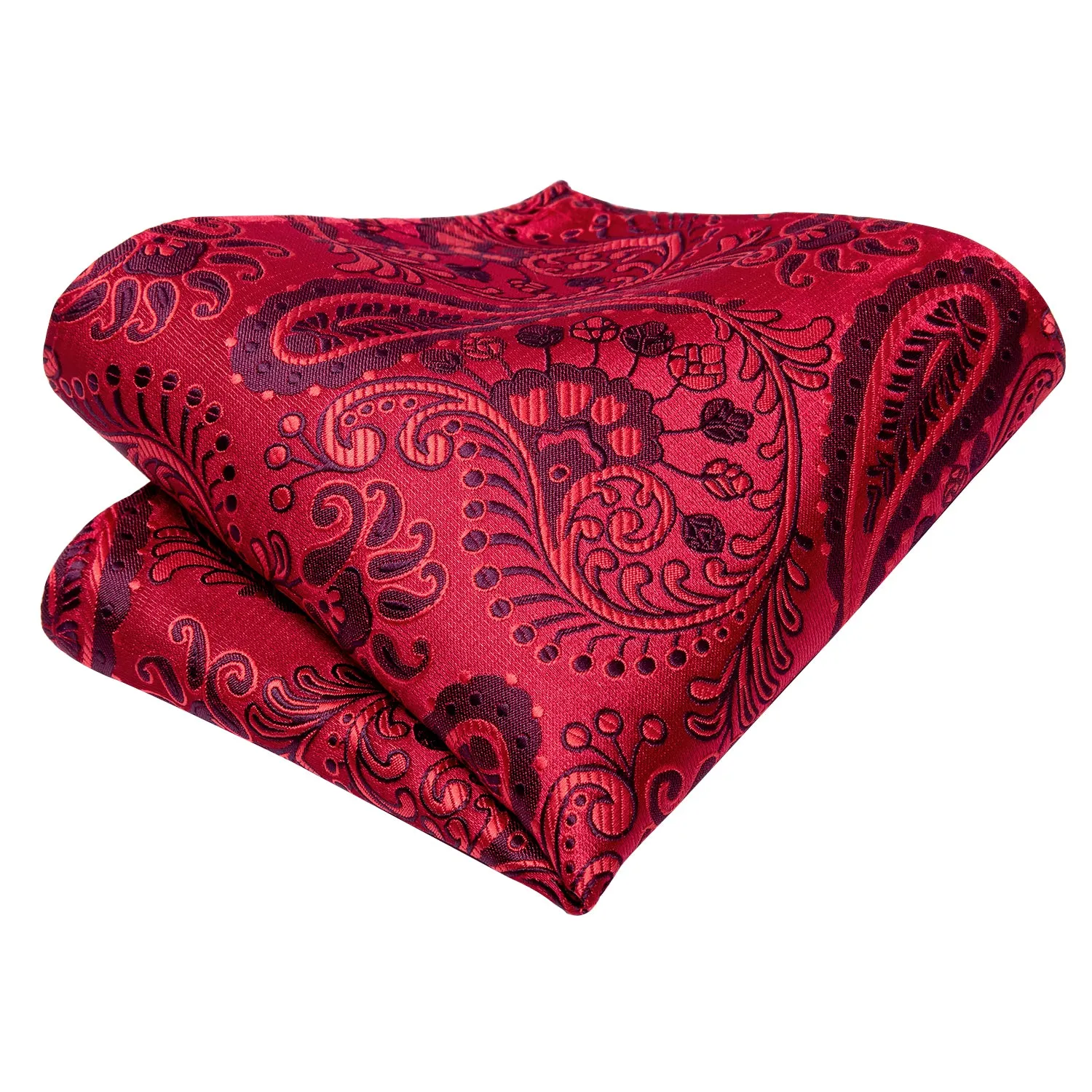 Hi-Tie Crimson Red Paisley Men's Necktie Pocket Square Cufflinks Set