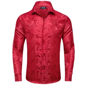 Hi-Tie Paisley Shirt Crimson Red Jacquard Mens Button Down Shirt