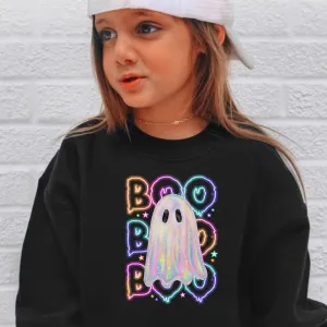 Holographic Boo Ghost Crewneck Sweatshirt for Girls