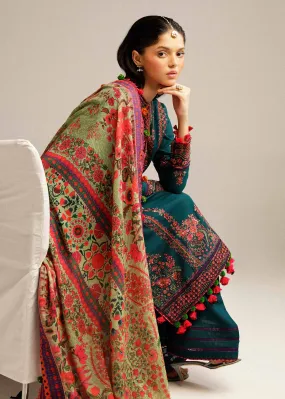 Hussain Rehar Winter Collection with Shawl –  Teal