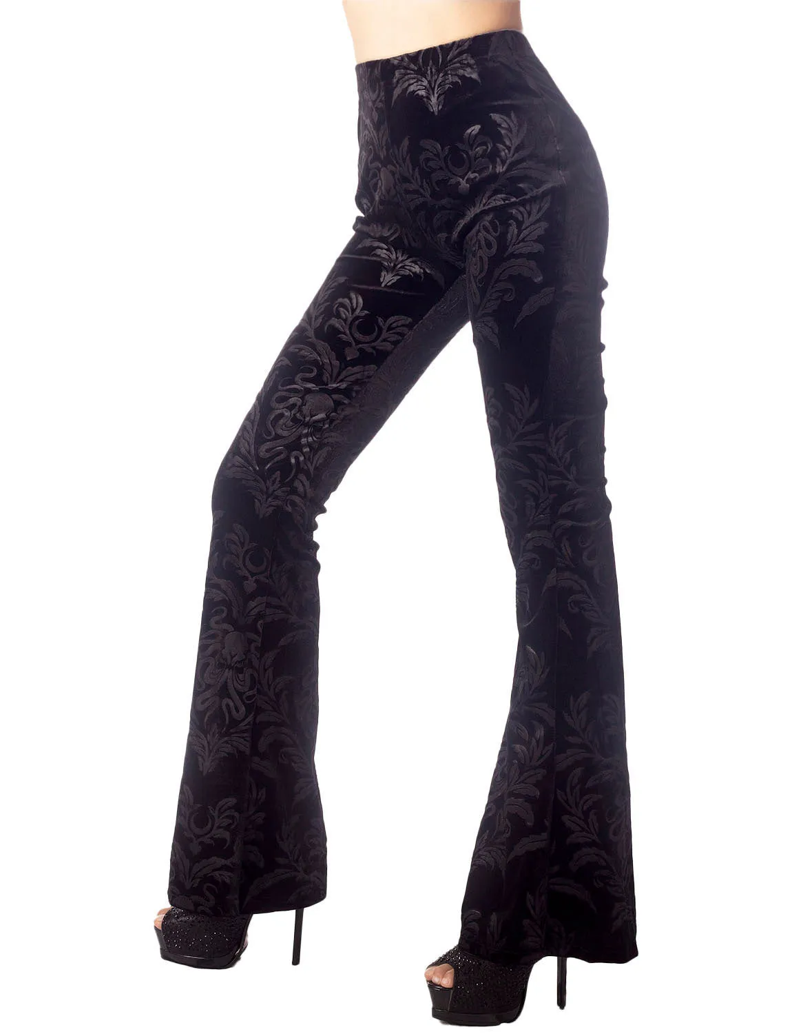 iB-iP Women's Embossed Pants Patterned Slim Fit And Flare Wide Leg Trouser