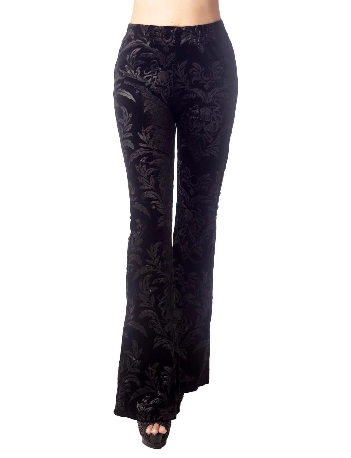 iB-iP Women's Embossed Pants Patterned Slim Fit And Flare Wide Leg Trouser