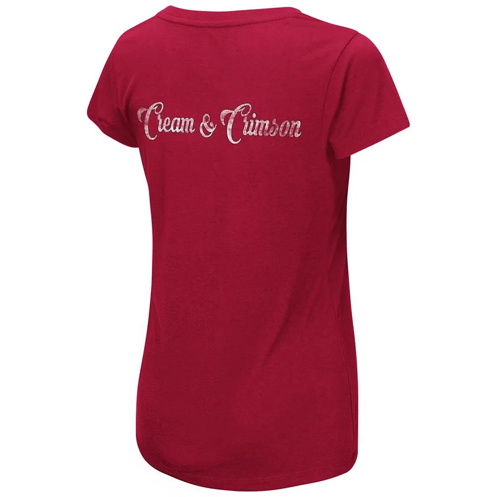 Indiana Hoosiers Colosseum WOMEN Red Cream & Crimson V-Neck T-Shirt