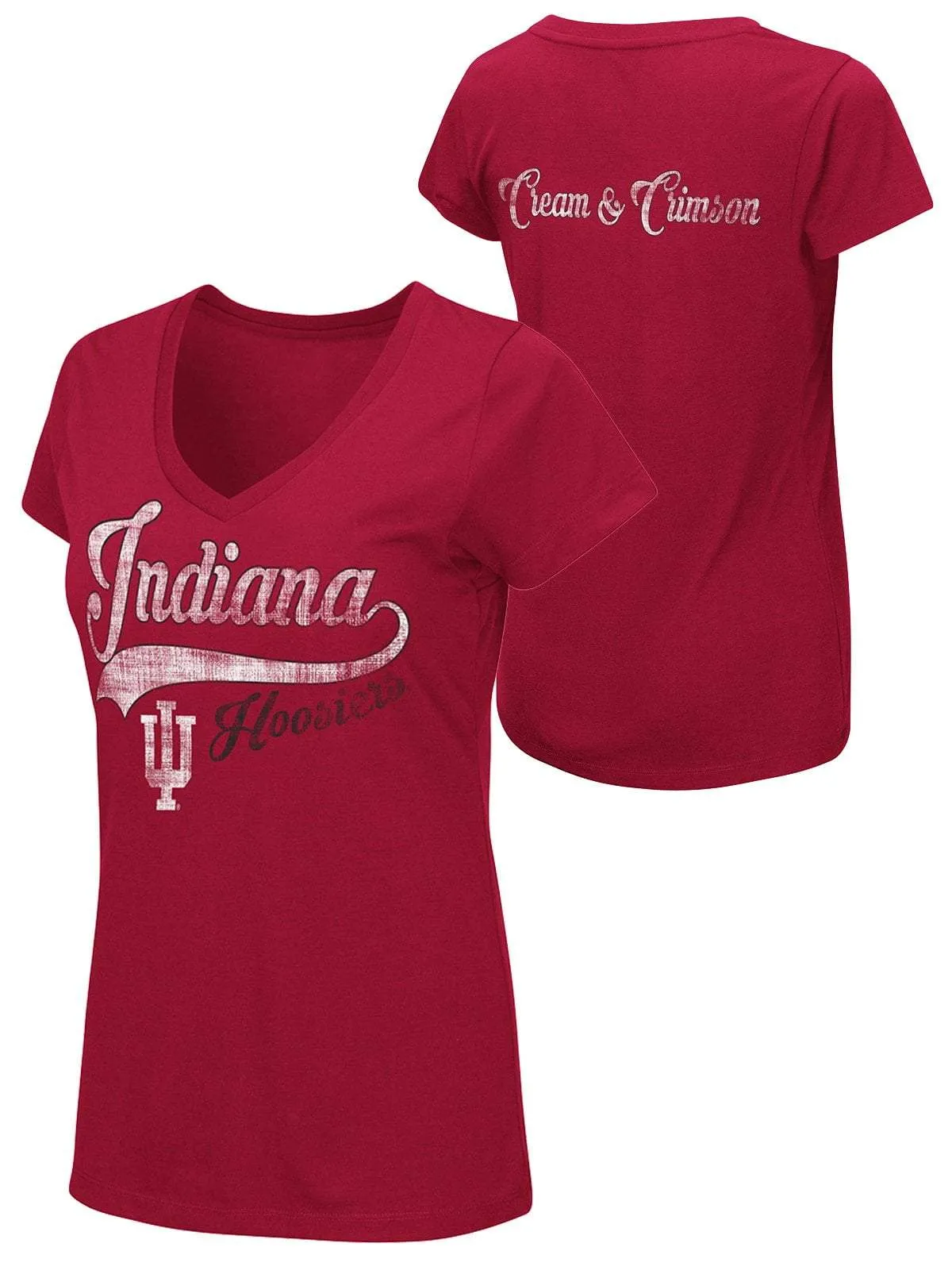 Indiana Hoosiers Colosseum WOMEN Red Cream & Crimson V-Neck T-Shirt