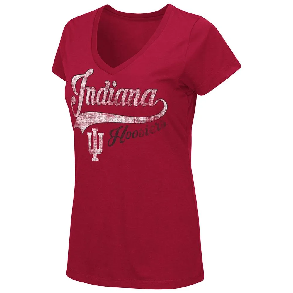 Indiana Hoosiers Colosseum WOMEN Red Cream & Crimson V-Neck T-Shirt