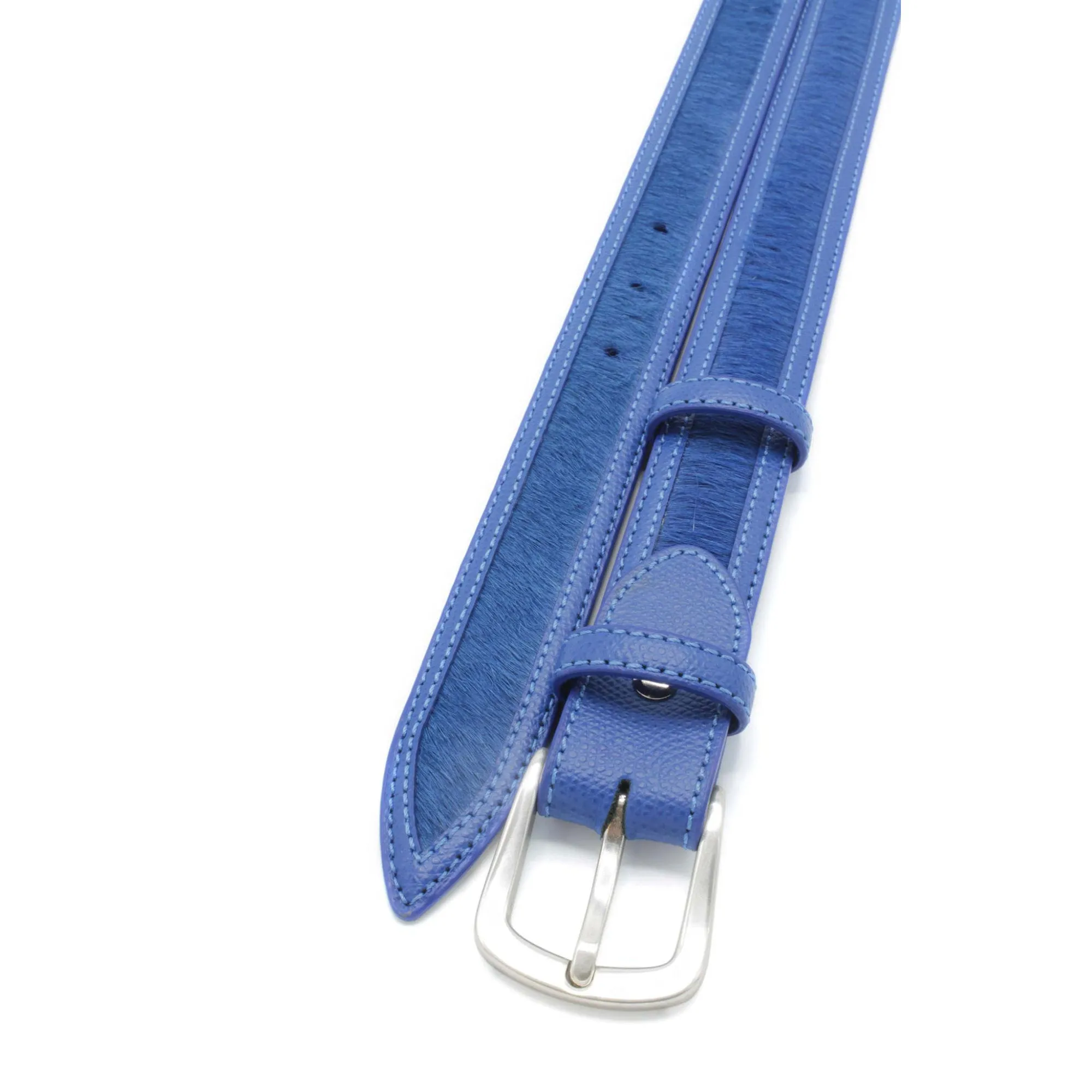 Jett' Electric Blue Narrow Pony/Leather Mix Belt