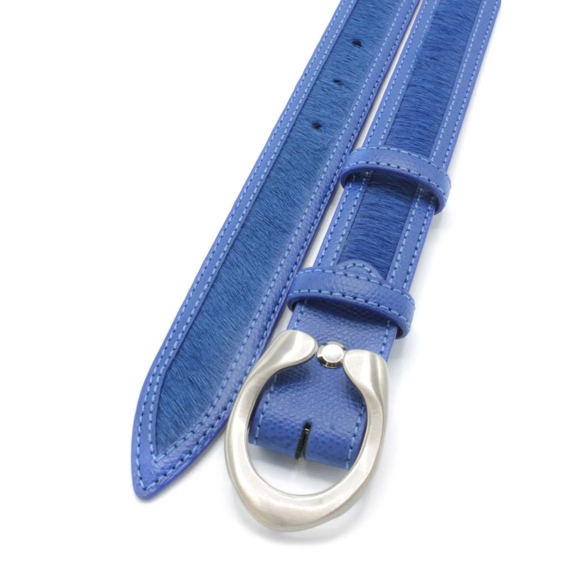 Jett' Electric Blue Narrow Pony/Leather Mix C Belt